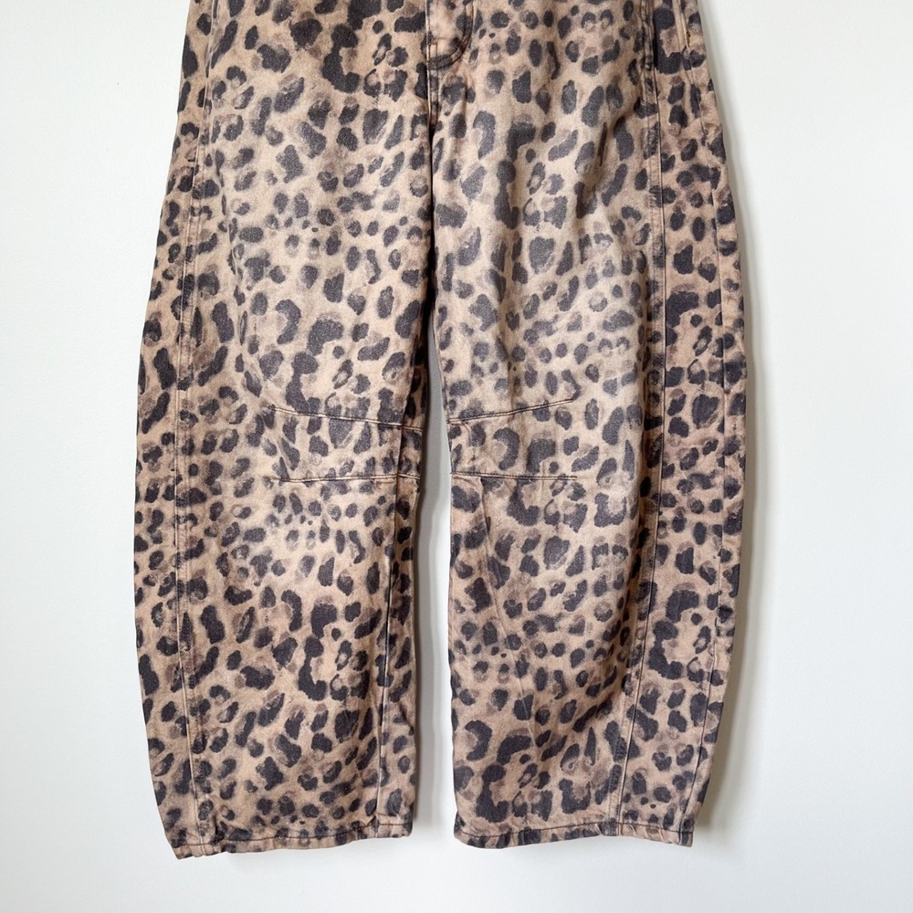 Free People We The Free Good Luck Printed Barrel Jeans Brown Sugar 27 Leopard - Picture 7 of 16